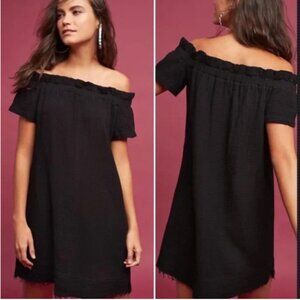 Amadi Anthropologie Black Off-Shoulder Gauze Dress Casual Size Medium Women's
